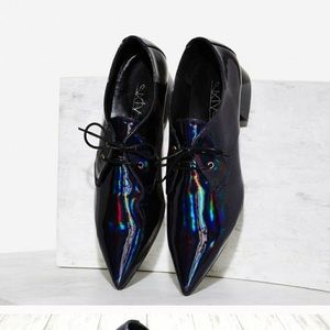 Anthropologie SixtySeven navy patent Oxford